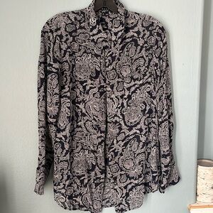 Theory Paisley Blouse Silk Chiffon Button Down